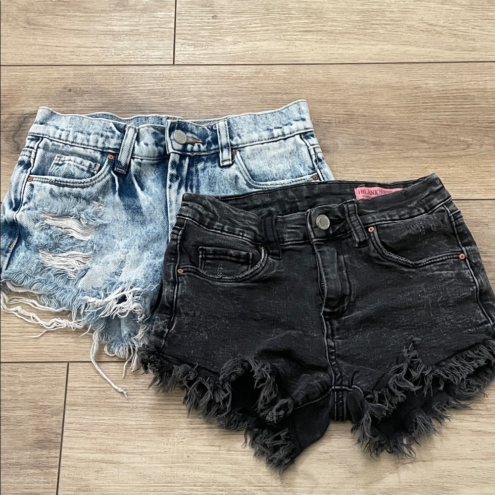 Girls Distressed Denim Shorts - Black and Light Blue